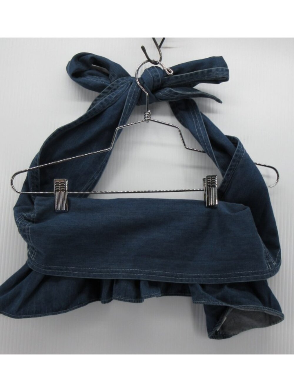 Apiece Apart Top 4 Halter Bandeau Cropped Denim Ruffle Tie-Back Small